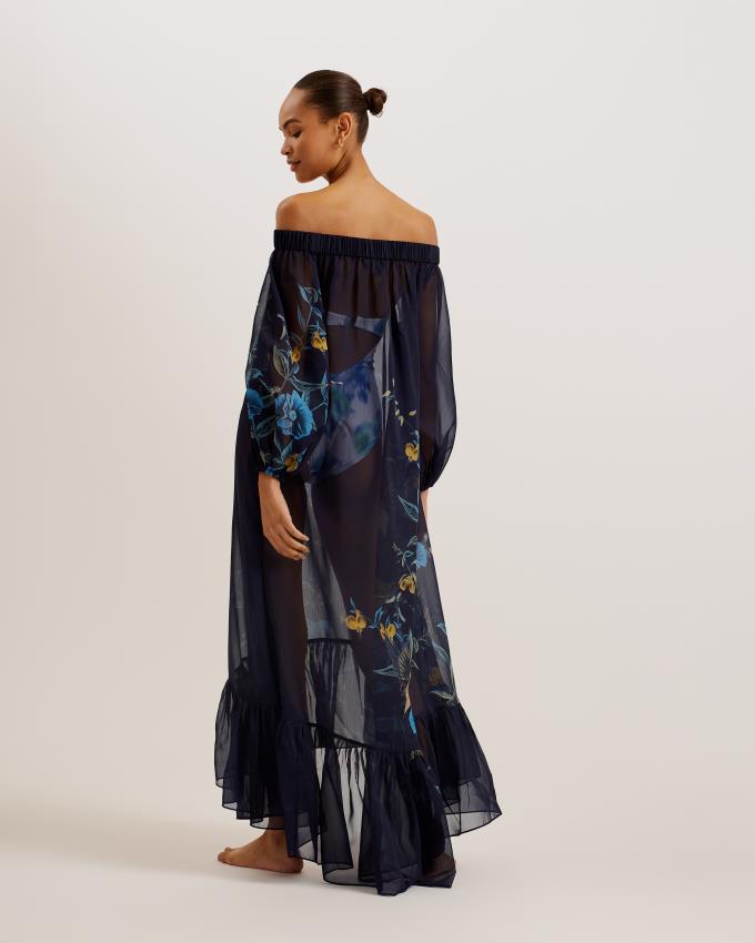 Peignoir Ted Baker Floral Off The Shoulder Maxi Beach Bleu Marine Femme | XFI-12294403